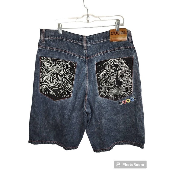 Coogi Australia Shorts Mermaid Hip Hop Baggy Embroidered Streetwear Denim Men 42 - Picture 3 of 15